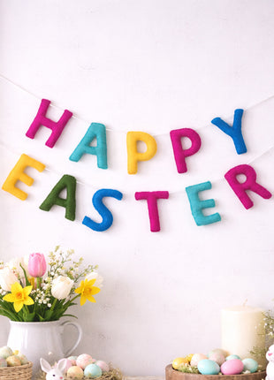 Happy Easter Wool Felt Garland with 8–10 cm Multicolor Letters