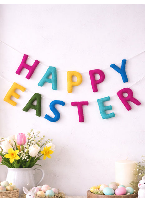 Happy Easter Wool Felt Garland with 8–10 cm Multicolor Letters
