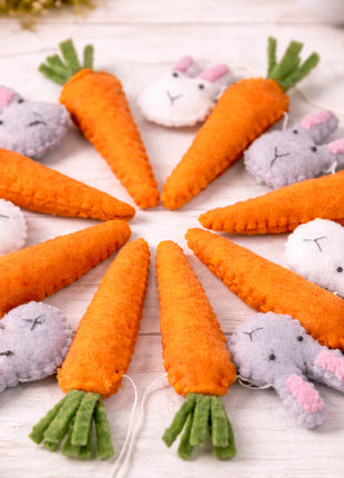 Easter Carrot & Rabbit Garland – Rustic Spring Bunny Home Decor