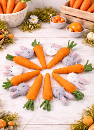 Easter Carrot & Rabbit Garland – Rustic Spring Bunny Home Decor