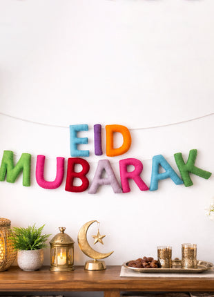 Eid Mubarak Wool Felt Garland with 8–10 cm Multicolor Letters