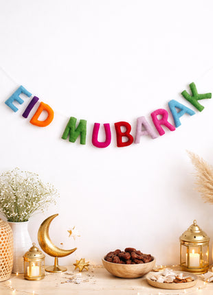 Eid Mubarak Wool Felt Garland with 8–10 cm Multicolor Letters