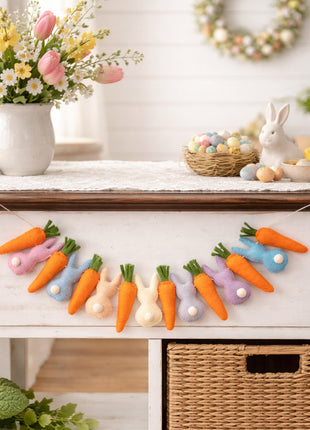 Easter Carrot & Rabbit Garland – Rustic Spring Bunny Home Decor 01