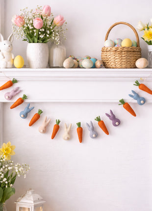 Easter Carrot & Rabbit Garland – Rustic Spring Bunny Home Decor 01