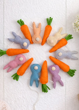 Easter Carrot & Rabbit Garland – Rustic Spring Bunny Home Decor 01