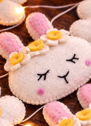 Kitty Face & Flower Wool Felt Garland  Home Decor