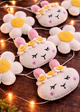 Kitty Face & Flower Wool Felt Garland  Home Decor
