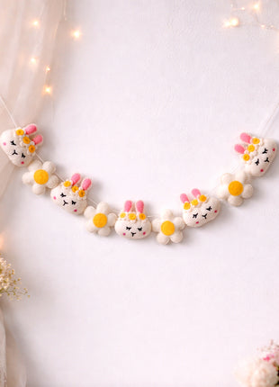 Kitty Face & Flower Wool Felt Garland  Home Decor