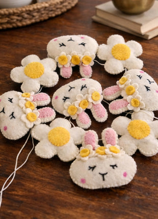Kitty Face & Flower Wool Felt Garland  Home Decor