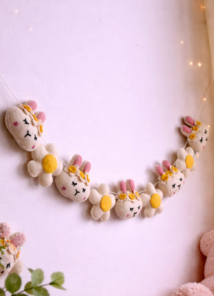 Kitty Face & Flower Wool Felt Garland  Home Decor