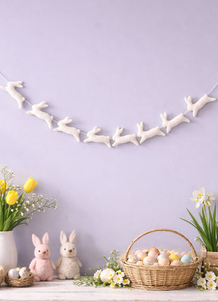 Handmade Wool Felt Bunny Garland –  Easter and Spring Home Decor