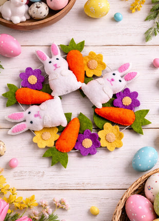 Easter Carrot, Rabbit & Flower Garland – Rustic Spring Bunny Home Decor