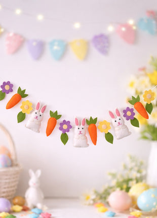 Easter Carrot, Rabbit & Flower Garland – Rustic Spring Bunny Home Decor