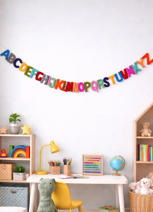 A to Z Alphabets Wool Felt Garland with 8–10 cm White Letters