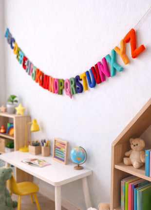 A to Z Alphabets Wool Felt Garland with 8–10 cm White Letters