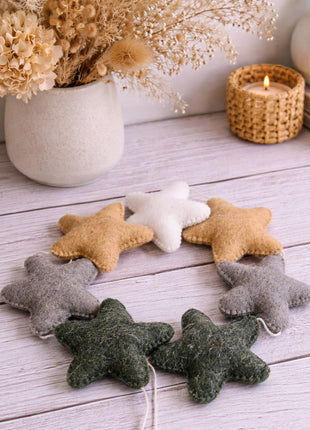 Star Wool Felt Garland – Handmade Celestial Home Décor Banner