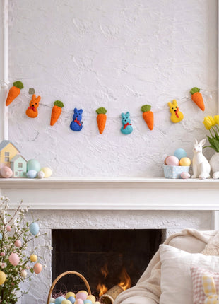 Easter Carrot & Bunny Garland – Rustic Spring Home Décor
