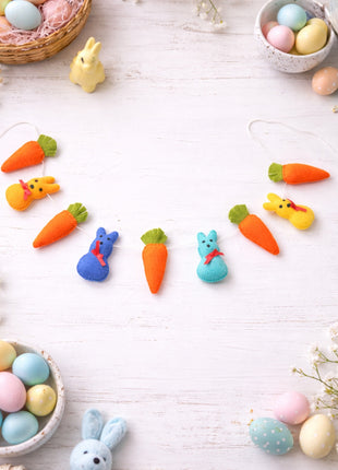 Easter Carrot & Bunny Garland – Rustic Spring Home Décor