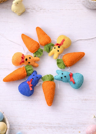 Easter Carrot & Bunny Garland – Rustic Spring Home Décor