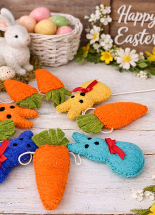 Easter Carrot & Bunny Garland – Rustic Spring Home Décor