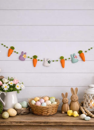 Easter Carrot & Bunny Garland – 4 Ft Rustic Spring Décor