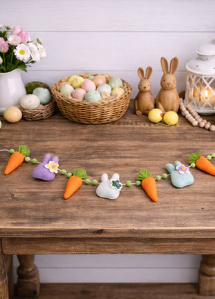 Easter Carrot & Bunny Garland – 4 Ft Rustic Spring Décor