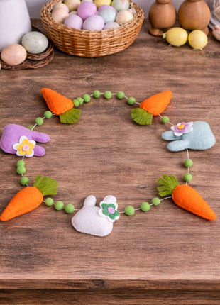 Easter Carrot & Bunny Garland – 4 Ft Rustic Spring Décor