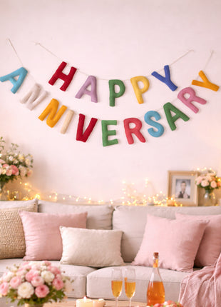 Happy Anniversary Wool Felt Garland – 8–10 cm Multicolor Letters