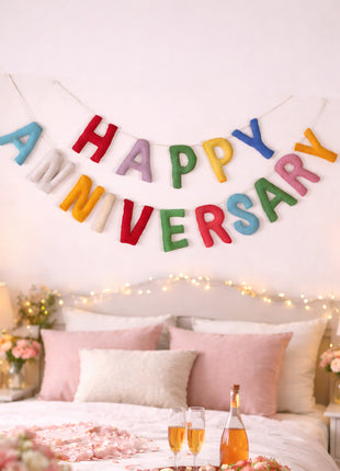 Happy Anniversary Wool Felt Garland – 8–10 cm Multicolor Letters