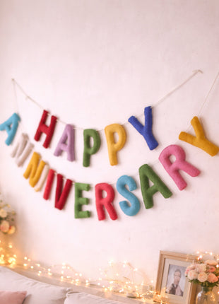 Happy Anniversary Wool Felt Garland – 8–10 cm Multicolor Letters