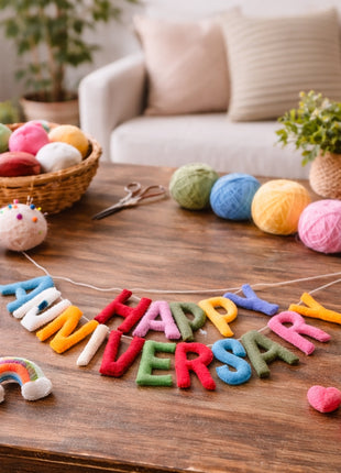 Happy Anniversary Wool Felt Garland – 8–10 cm Multicolor Letters