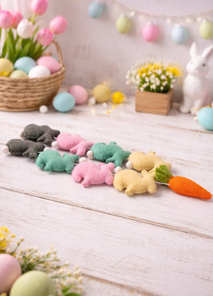 Rabbit & Carrot Wool Felt Garland – Handmade Celestial Home Décor Banner