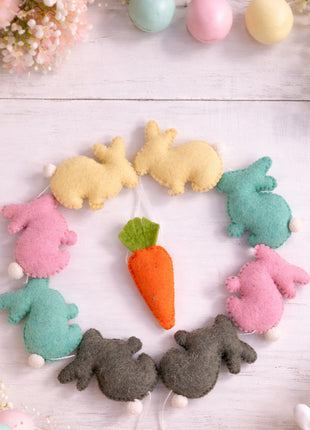 Rabbit & Carrot Wool Felt Garland – Handmade Celestial Home Décor Banner