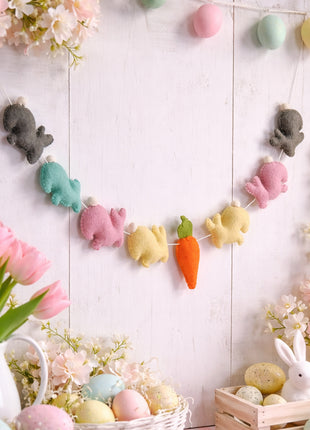 Rabbit & Carrot Wool Felt Garland – Handmade Celestial Home Décor Banner
