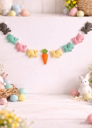 Rabbit & Carrot Wool Felt Garland – Handmade Celestial Home Décor Banner