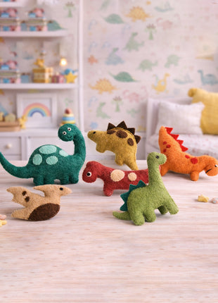 Dinosaur Set Wool Felt – 14–15 cm Handmade Décor