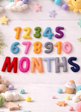 1-12 Numbers & Months Wool Felt Garland – 8–10 cm Multicolor Letters
