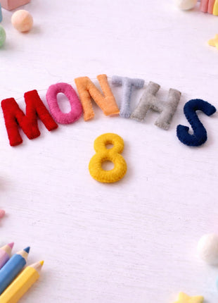 1-12 Numbers & Months Wool Felt Garland – 8–10 cm Multicolor Letters