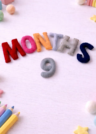 1-12 Numbers & Months Wool Felt Garland – 8–10 cm Multicolor Letters