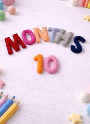 1-12 Numbers & Months Wool Felt Garland – 8–10 cm Multicolor Letters