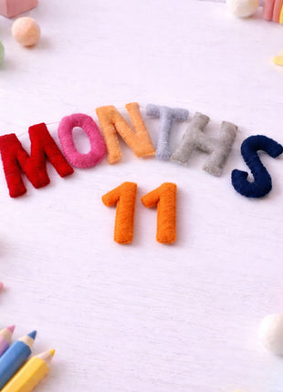 1-12 Numbers & Months Wool Felt Garland – 8–10 cm Multicolor Letters