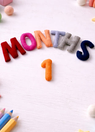 1-12 Numbers & Months Wool Felt Garland – 8–10 cm Multicolor Letters