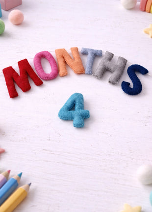 1-12 Numbers & Months Wool Felt Garland – 8–10 cm Multicolor Letters