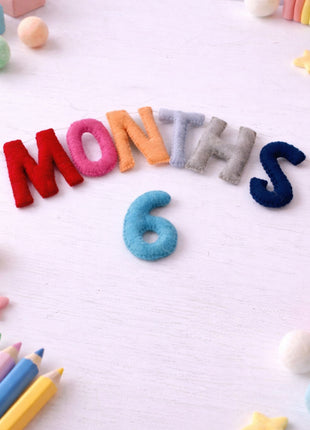 1-12 Numbers & Months Wool Felt Garland – 8–10 cm Multicolor Letters