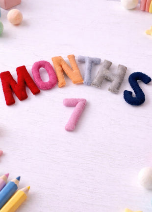 1-12 Numbers & Months Wool Felt Garland – 8–10 cm Multicolor Letters