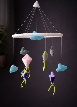 Handmade Wool Felt Baby Crib Mobile – Cloud & Kite Nursery Hanging Decor for Kids Room