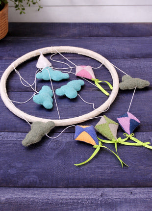 Handmade Wool Felt Baby Crib Mobile – Cloud & Kite Nursery Hanging Decor for Kids Room