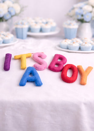 Handmade Wool Felt “It’s a Boy” Garland – Colorful Baby Shower Party Banner