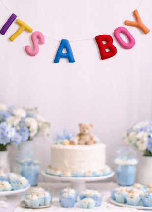 Handmade Wool Felt “It’s a Boy” Garland – Colorful Baby Shower Party Banner