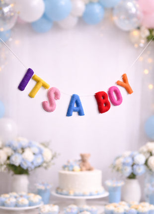 Handmade Wool Felt “It’s a Boy” Garland – Colorful Baby Shower Party Banner